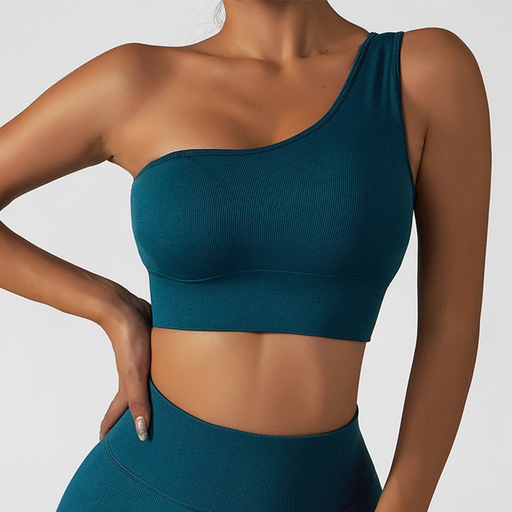 Oblique Shoulder Yoga Clothes Tops - Stregactive