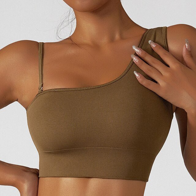 Oblique Shoulder Yoga Clothes Tops - Stregactive