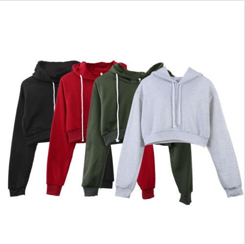 Women Cropped HoodieSolid color long sleeve ladies hoodie - Stregactive