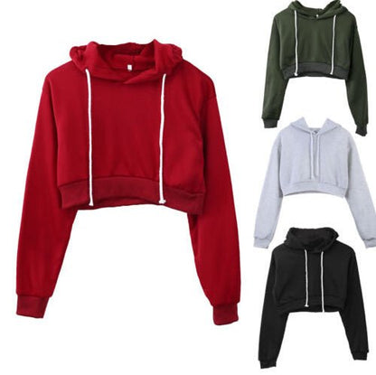 Women Cropped HoodieSolid color long sleeve ladies hoodie - Stregactive